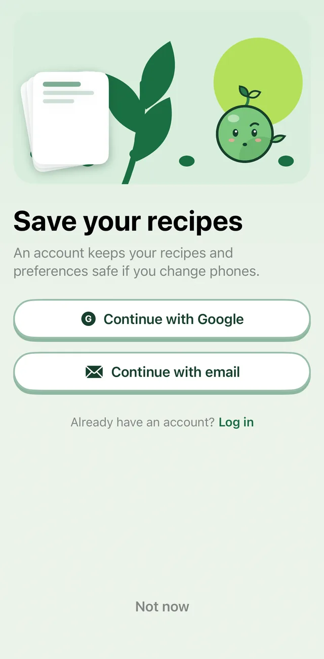 The Sprig account screen